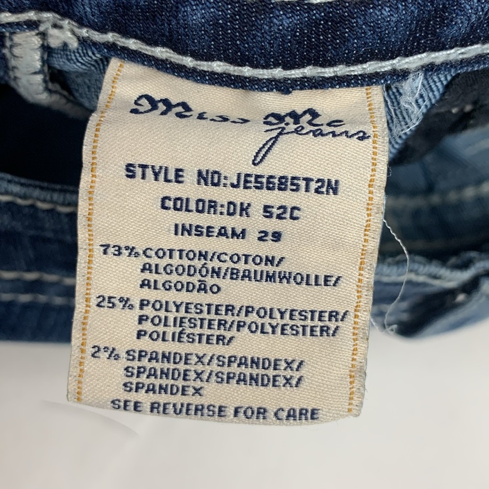 Miss Me Straight Jeans Med dark wash denim stretch Flap bling stud pockets - Picture 14 of 14